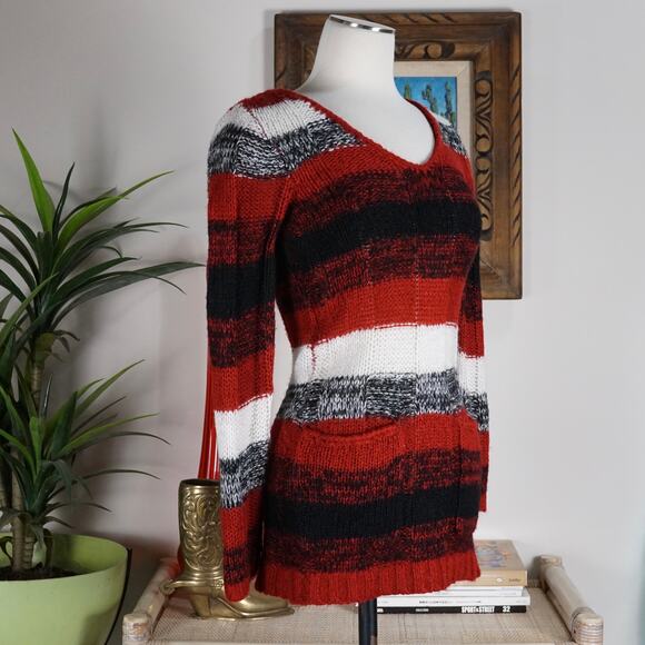 Y2k Rue 21 striped v neck long sleeve sweater dress tunic S - Picture 2 of 4